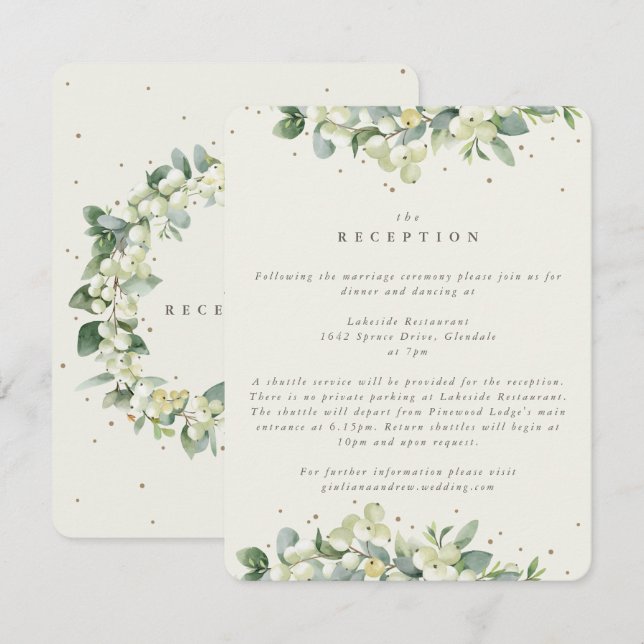 Cream Snowberry+Eucalyptus Edged Wedding Reception Enclosure Card (Front/Back)