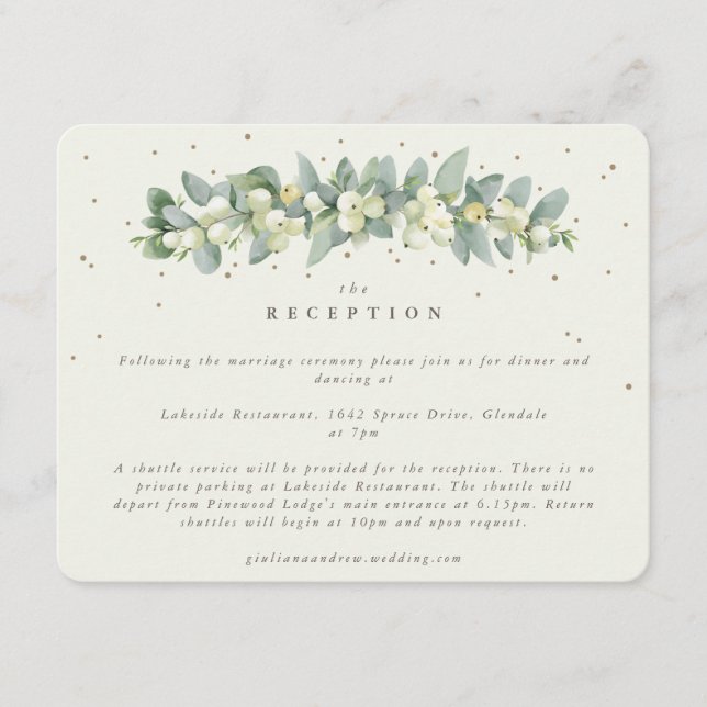 Cream Snowberry+Eucalyptus Garland Reception Enclosure Card (Front)