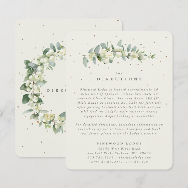 Cream Snowberry+Eucalyptus Stem Wedding Directions Enclosure Card (Front/Back)