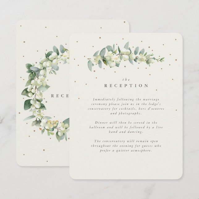 Cream Snowberry+Eucalyptus Stem Wedding Reception Enclosure Card (Front/Back)