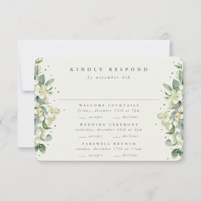 Cream Snowberry+Eucalyptus Wedding Multi-Event RSVP Card (Front)