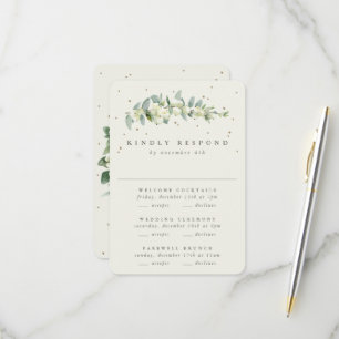 Cream Snowberry+Eucalyptus Wedding Multi-Event RSVP Card