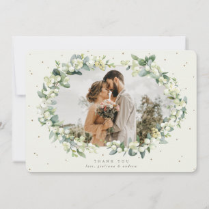 Cream Snowberry+Eucalyptus Wedding Photo Thank You Card