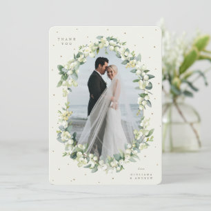 Cream Snowberry+Eucalyptus Wedding Photo Thank You Card
