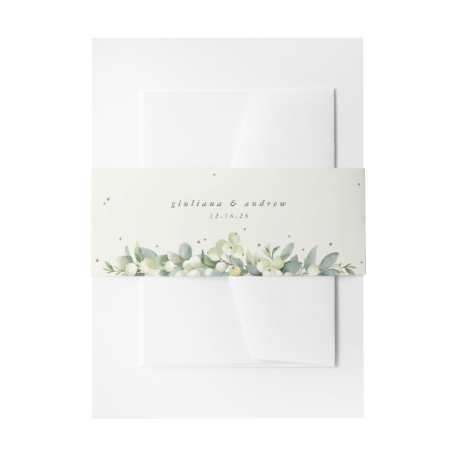 Cream Snowberry+Eucalyptus Wedding Portrait Invitation Belly Band (Front Example)