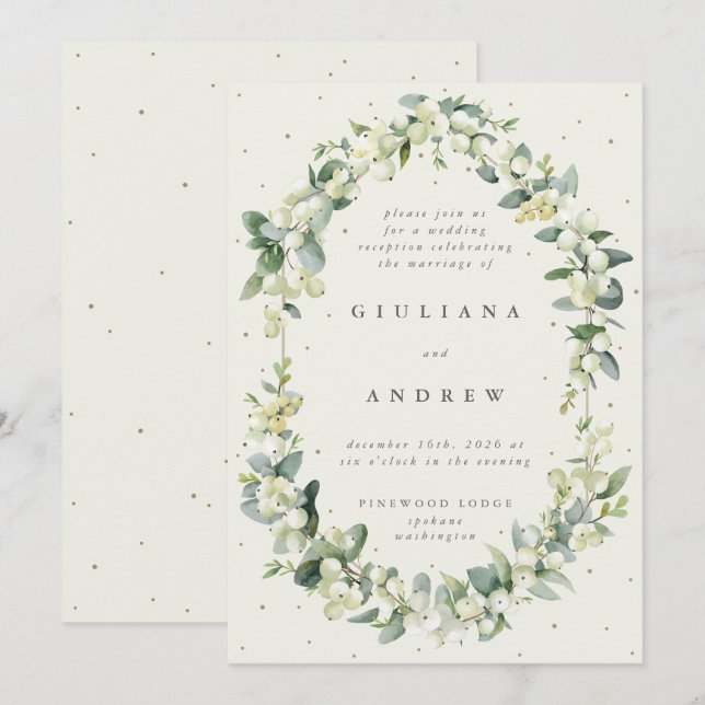 Cream Snowberry+Eucalyptus Wedding Reception Only Invitation (Front/Back)