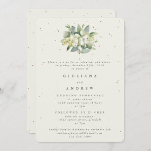 Cream Snowberry+Eucalyptus Wedding Rehearsal Invitation