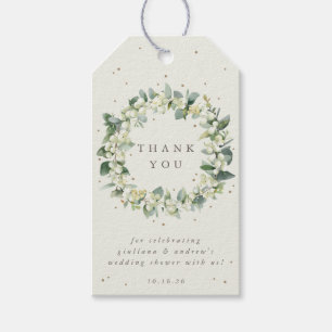 Cream Snowberry+Eucalyptus Wedding Shower Thanks Gift Tags