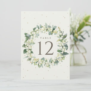 Cream Snowberry+Eucalyptus Wedding Table Number