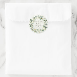 Cream Snowberry+Eucalyptus Wedding Thank You Classic Round Sticker