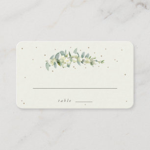 Cream Snowberry + Eucalyptus Winter Wedding Flat Place Card