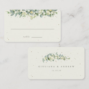 Cream Snowberry+Eucalyptus Winter Wedding Flat Place Card