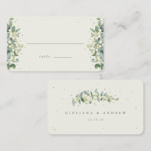 Cream Snowberry+Eucalyptus Winter Wedding Flat Place Card