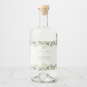 Cream Snowberry+Eucalyptus Winter Wedding Liquor Bottle Label