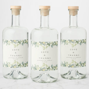 Cream Snowberry+Eucalyptus Winter Wedding Liquor Bottle Label