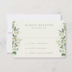 Cream Snowberry+Eucalyptus Winter Wedding RSVP Card
