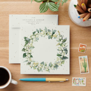 Cream Snowberry+Eucalyptus Wreath Square Envelope