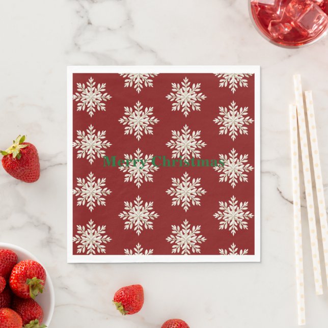 Cream Snowflake Red Christmas Napkin (Insitu)
