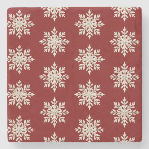 Cream Snowflake Red Christmas Stone Coaster