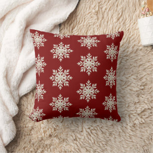 Cream Snowflake Red Christmas Throw Pillow