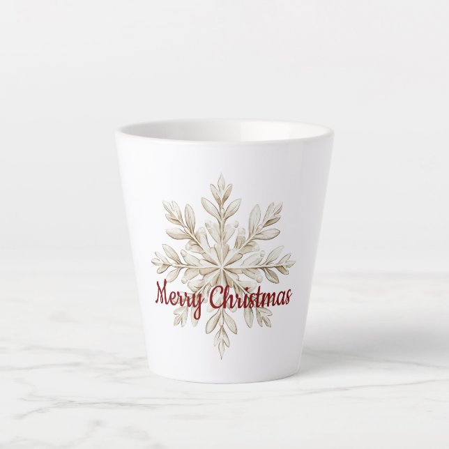 Cream Snowflake Red Merry Christmas Latte Mug (Front)