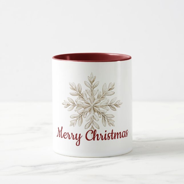 Cream Snowflake Red Merry Christmas Mug (Center)