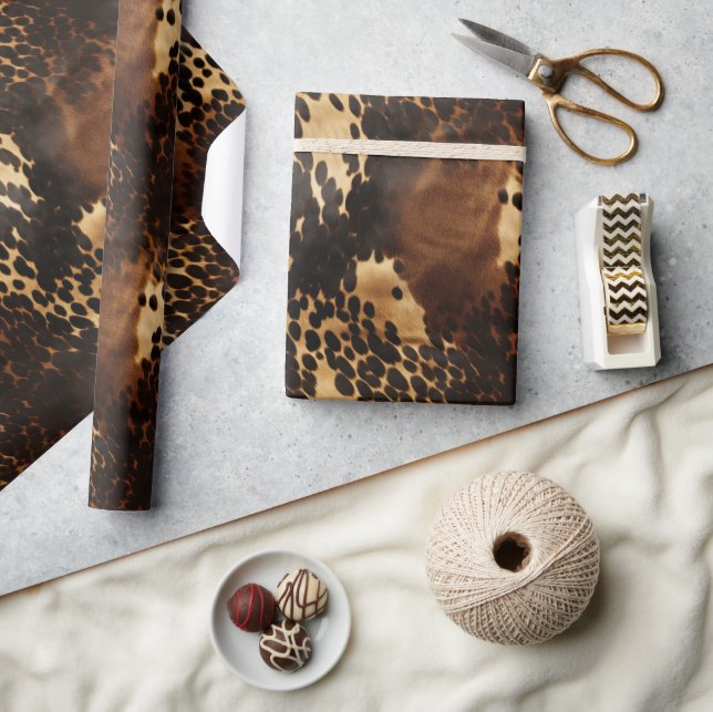 Cream Spotted Brown Black Cowhide Wrapping Paper (Crafts)