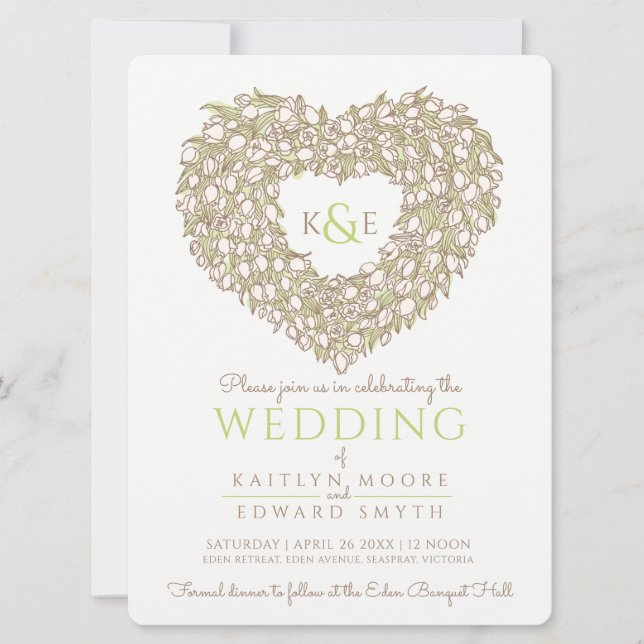 Cream spring tulips drawing heart wedding invitation (Front)