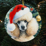 Cream Standard Poodle Watercolor Christmas Ceramic Ornament<br><div class="desc">Cute Watercolor Cream Standard Poodle Christmas Ornament with vintage tones and a Christmas tree in the background.  The perfect gift for poodle lovers who own a red standard poodle.</div>