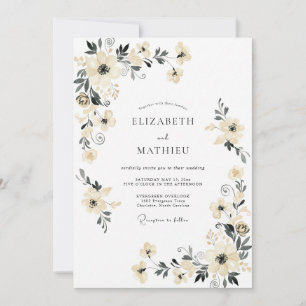 Cream Stately Botanical Wedding Invitation