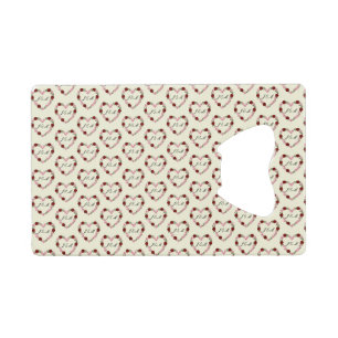Cream steel bottle opener with pink and red hearts credit card bottle opener