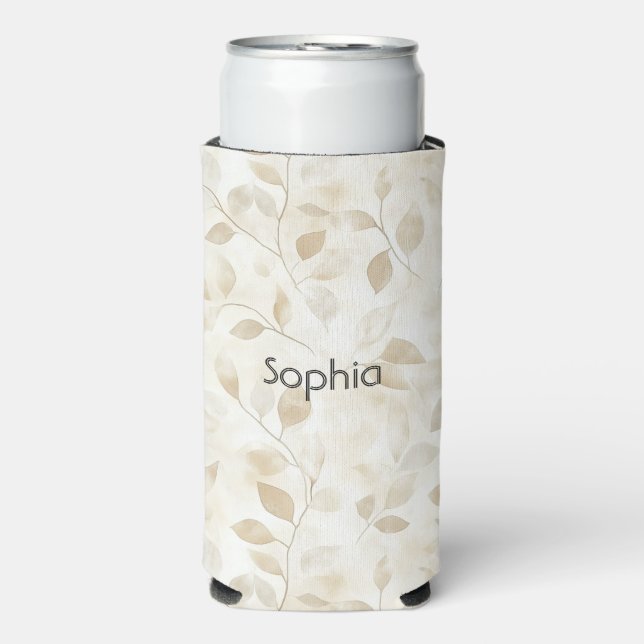 Cream Tan Leaves Seltzer Can Cooler (Seltzer Front)