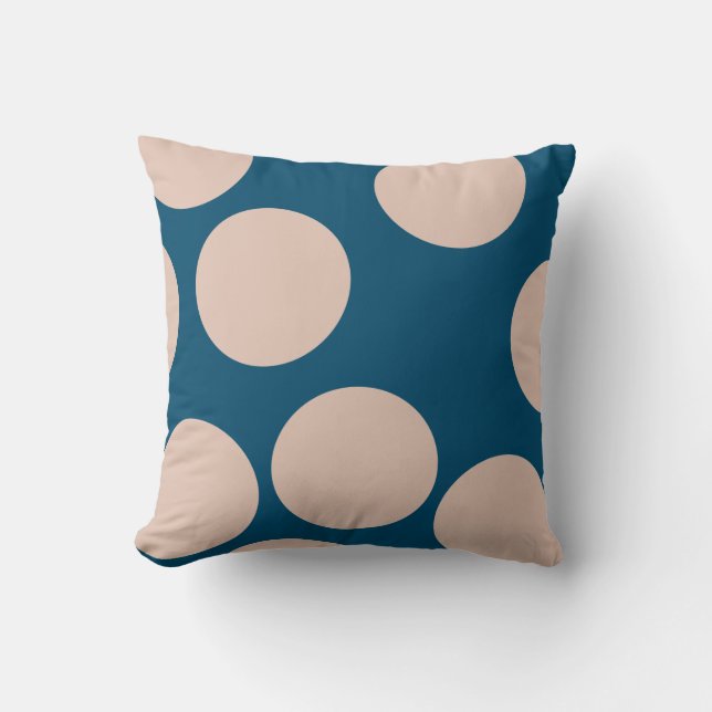 Cream Tan Polka Dots On Ocean Blue Throw Pillow (Front)