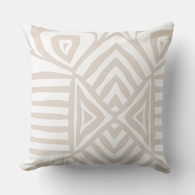 cream tan Tribal Maze Mud Cloth Pattern African Throw Pillow (Front)
