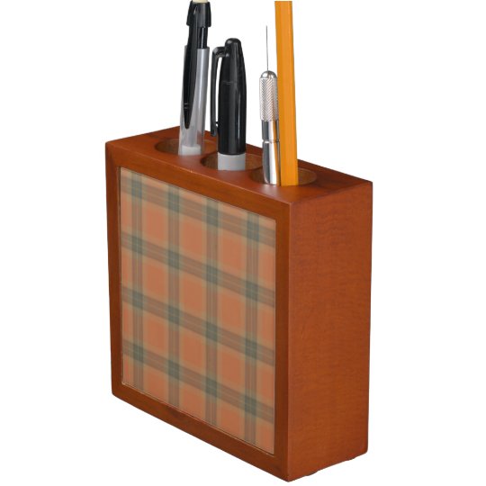 Cream Tartan Desk Organizer
