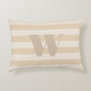 Cream & Taupe French Stripes and Monogram Letter Accent Pillow