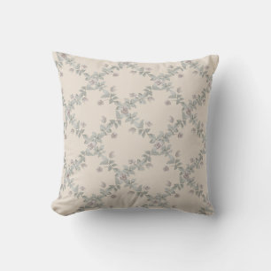 Cream Taupe Rose Sage Trellis Pattern Throw Pillow