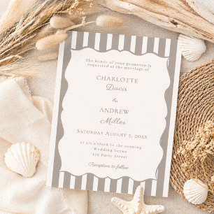 Cream taupe striped simple wedding invitation