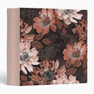 Cream, teracote flowers on a dark brown background binder
