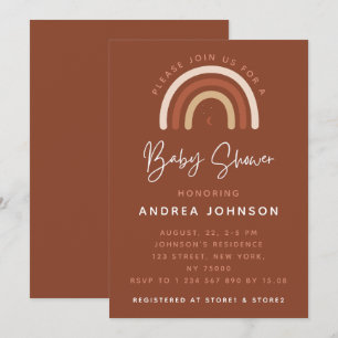 Cream & Terracotta Boho Rainbow Moon Baby Shower I Invitation