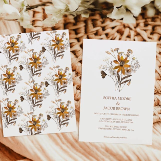 Cream Terracotta Wildflower Boho Wedding  Invitation (Creator Uploaded)