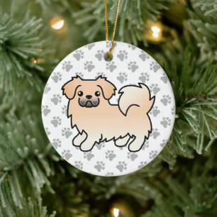 Cream Tibetan Spaniel Cute Cartoon Dog Ceramic Ornament