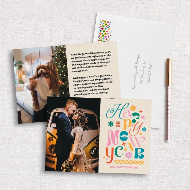 Cream Trendy Font Mix New Year's Photo Card (Creator Uploaded)