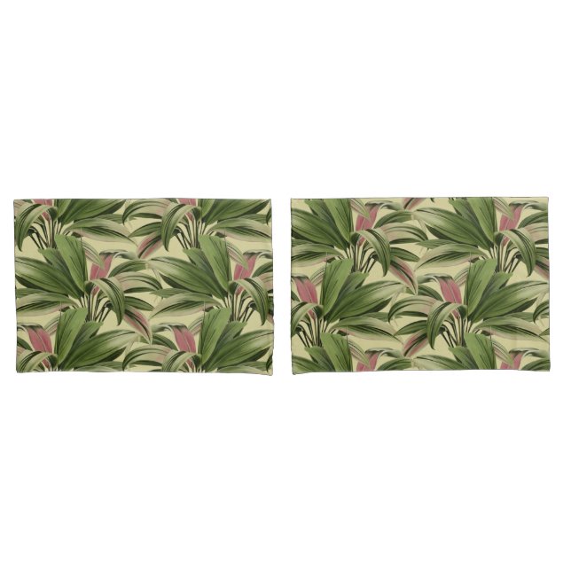 Cream Tropical Palm Pillowcase (Front-Set)