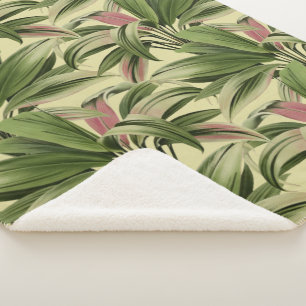 Cream Tropical Palm Sherpa Blanket
