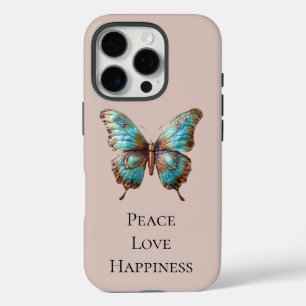 Cream Turquoise Blue Butterflies iPhone 16 Pro Case
