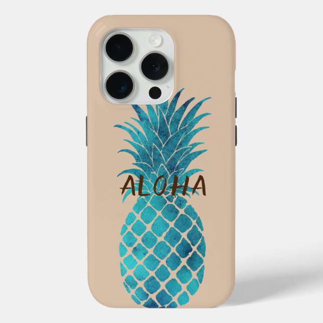 Cream Turquoise Blue Tropical Pineapple Aloha Case-Mate iPhone Case (Back)