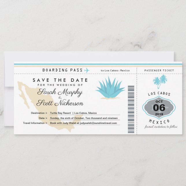 Cream Turquoise Mexique Enregistrer la date Carte  (Devant)
