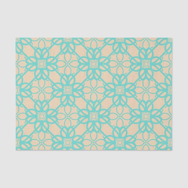 Cream Turquoise Modern Prairie Garden Folk Lattice Tissue Paper (Front)