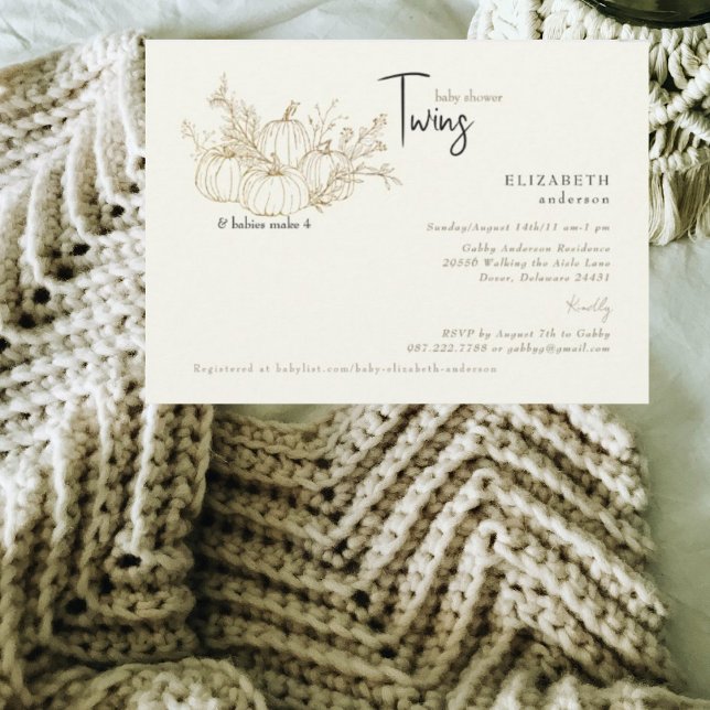 Cream Twins Little Pumpkins Baby Shower Invitation (Creator Uploaded)